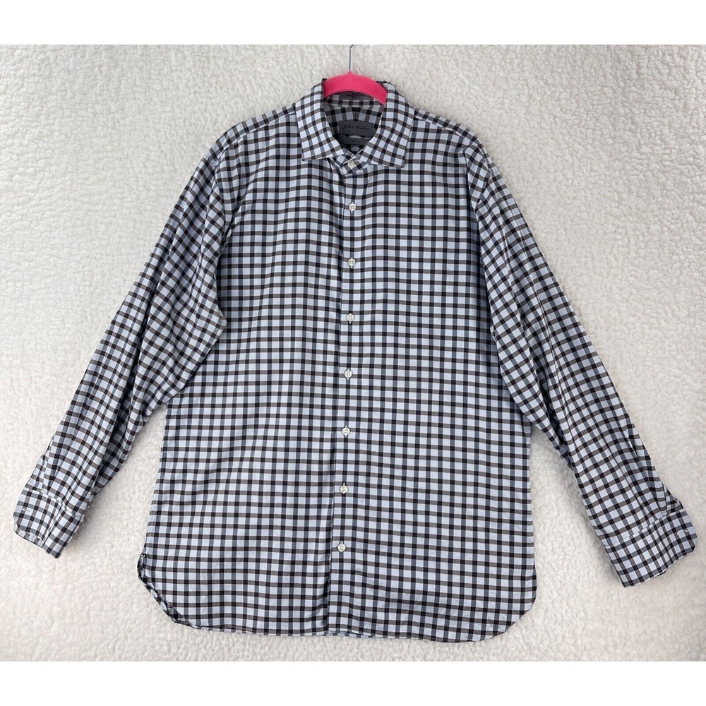 John W. Nordstrom‎ Plaid Button-Down Dress Shirt Mens Long Sleeve Size 17"